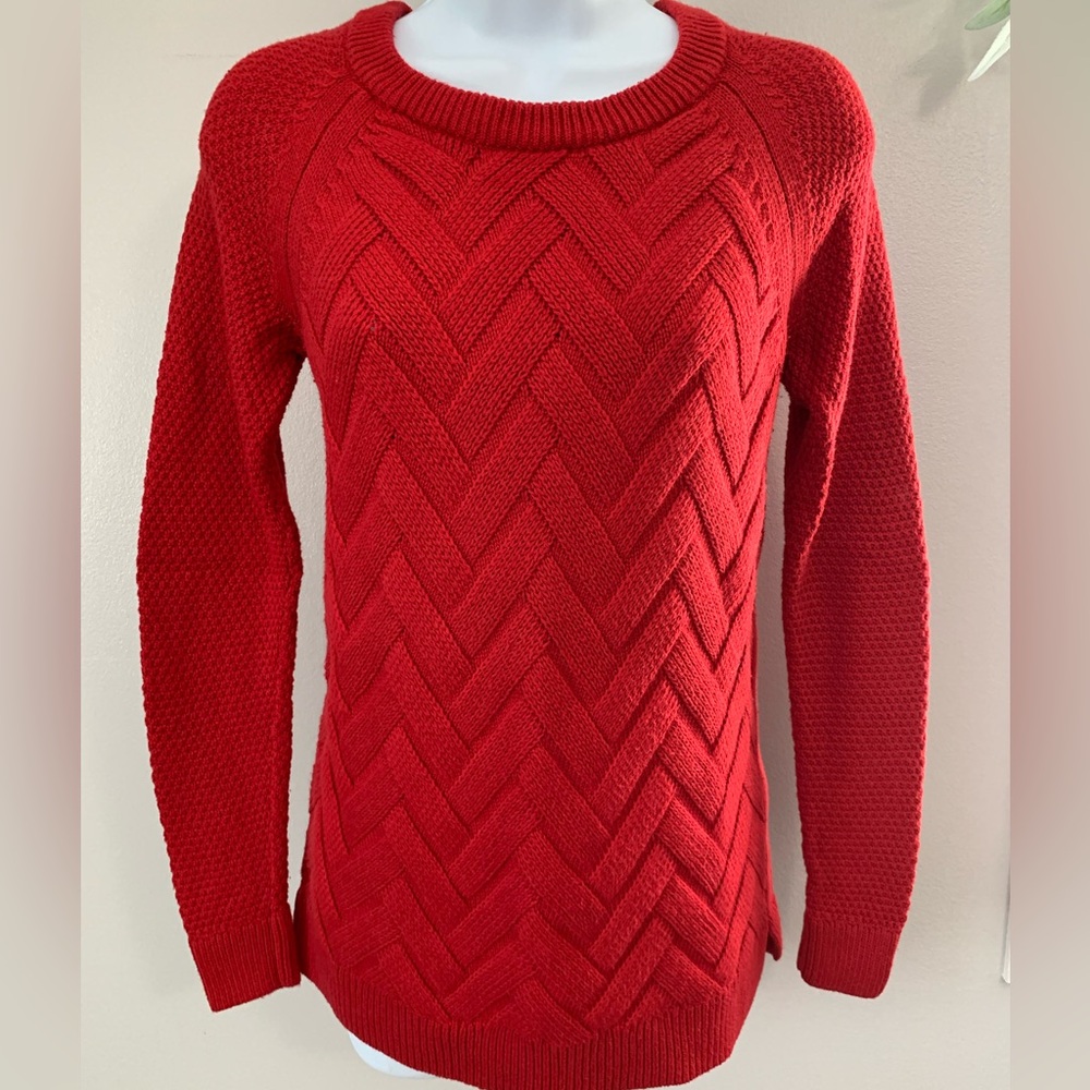 Red Basket Weave Knit Women's Sweater